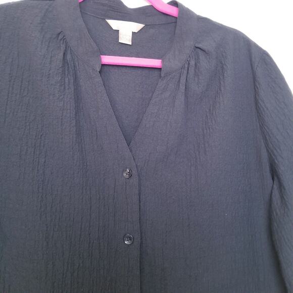 White Stag Women's Black Crinkle Material Button Up 3/4 Sleeves Sz XL/XG (16-18) - Picture 2 of 9